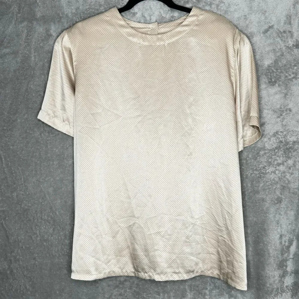 Rena Rowan 18W 1X Shirt Top Brown Polka Dot Short Sleeve Round Neck Button Back‎